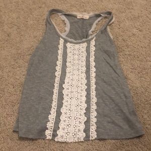 Mustard Seed grey tank top with lace detail... S
